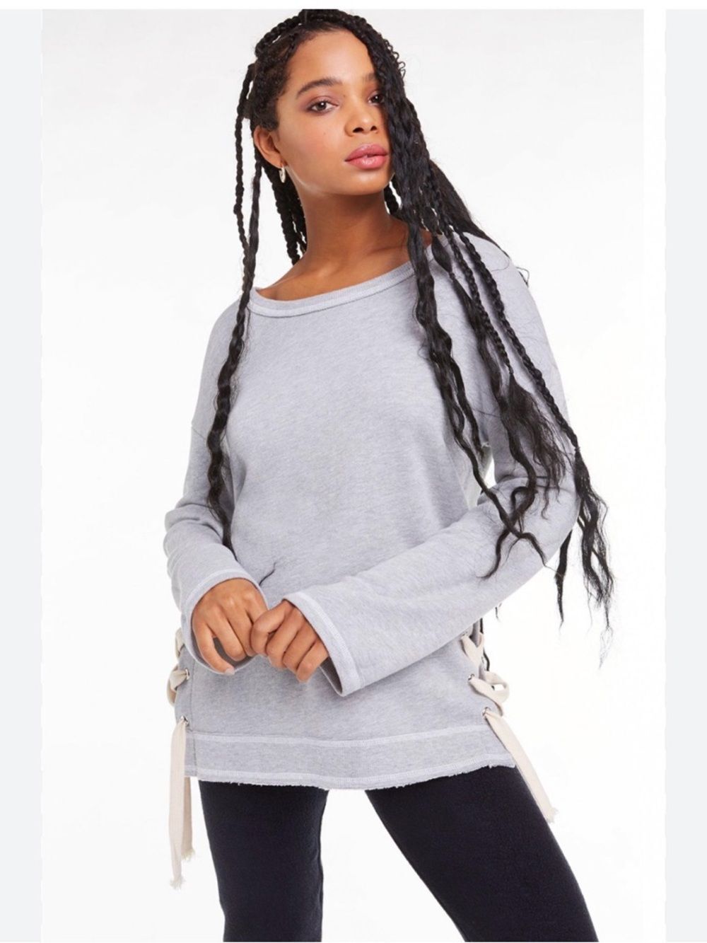 WILDFOX Jena Grey Oversized Lace Toe Side Sweatshirt Size Small